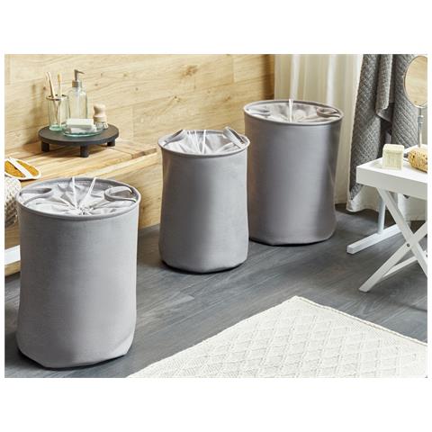 Set Di 3 Cestini Archa Cotone Grigio - Foto 1