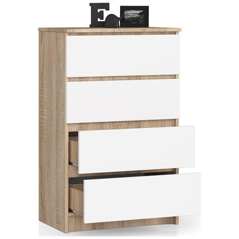 Cassettiera K60, 4 cassetti, 60x40x99 cm, Colore Sonoma Quercia e Bianco - Foto 2