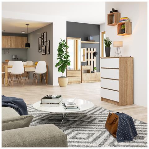 Cassettiera K60, 4 cassetti, 60x40x99 cm, Colore Sonoma Quercia e Bianco - Foto 5