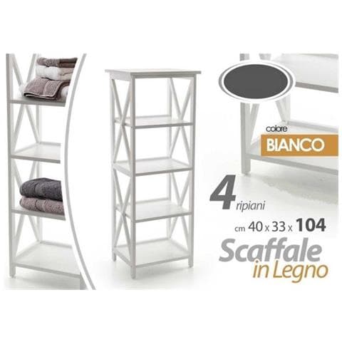 Trade Shop - Scaffale Mobile A 4 Ripiani Mensole In Legno Colore Bianco 40x33x104 Cm 788253 - Foto 1