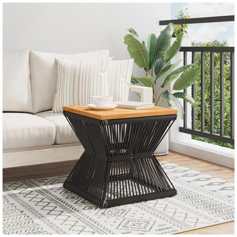 Tavolino Base In Filo Metallico Nero 38x38x38cm Massello Acacia - Foto 3
