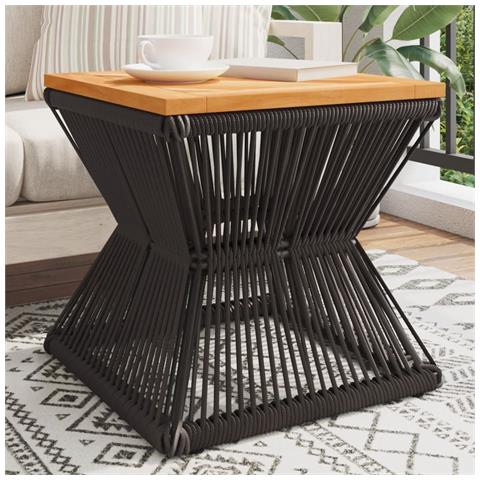 Tavolino Base In Filo Metallico Nero 38x38x38cm Massello Acacia - Foto 1