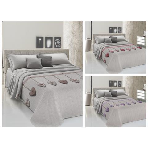 Copriletto Piquet Primavera Estate 100% Cotone Disegno Cuore Appeso Singolo Lilla - Foto 2