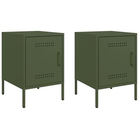 Comodini 2 Pz Verde Oliva 36x39x50,5 Cm In Acciaio - Foto 1
