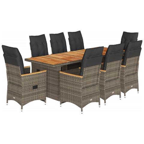 Set Bistrò Da Giardino 9 Pz Con Cuscini In Polyrattan Grigio - Foto 1