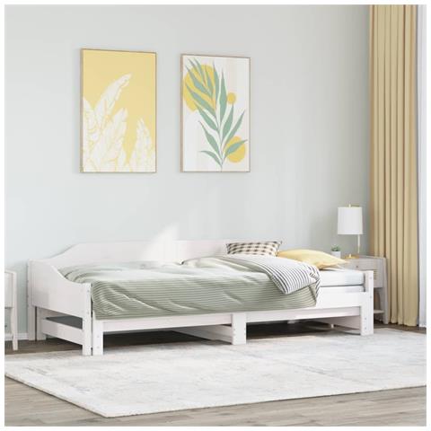 Divano Letto con Letto Estraibile Bianco 90x190cm Massello Pino - Foto 1
