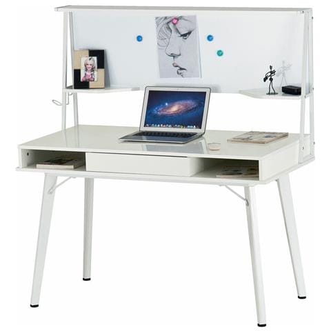 Scrivania con Lavagna Magnetica Cassetto Tavolo Porta PC Computer Legno Bianco - Foto 2