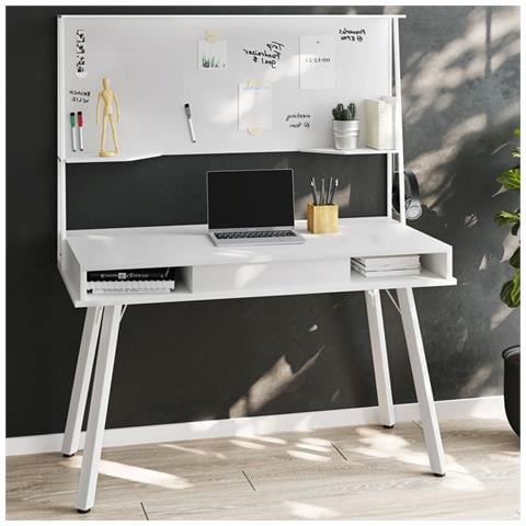 Scrivania con Lavagna Magnetica Cassetto Tavolo Porta PC Computer Legno Bianco - Foto 4