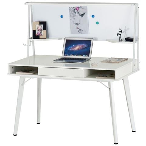 Scrivania con Lavagna Magnetica Cassetto Tavolo Porta PC Computer Legno Bianco - Foto 1