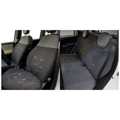 Serie Completa Coprisedili Personalizzati Fiat Panda 12> 4 Posti Post. Intero Tess. Misto Cotone Quadri Grigio/piombo - Foto 1