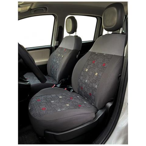 Serie Completa Coprisedili Personalizzati Fiat Panda 12> 4 Posti Post. Intero Tess. Misto Cotone Quadri Grigio/piombo - Foto 2