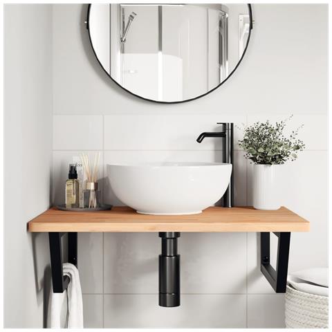 Ripiano A Parete Per Lavabo In Acciaio E Massello Di Faggio - Foto 2