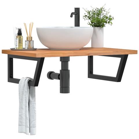 Ripiano A Parete Per Lavabo In Acciaio E Massello Di Faggio - Foto 8