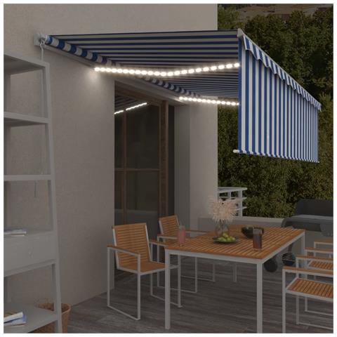 Tenda Sole Retrattile Manuale Con Led 5x3m Blu E Bianco - Foto 7