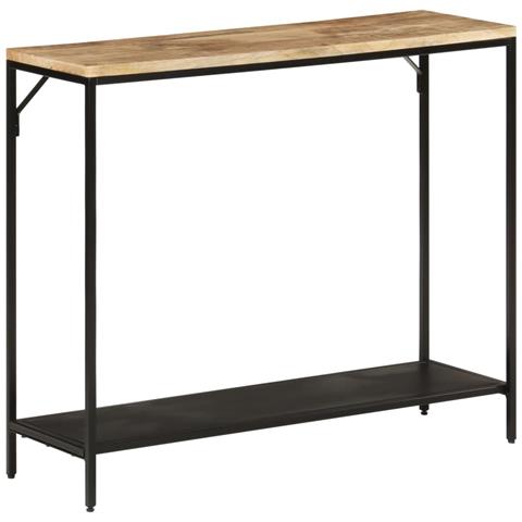 Tavolo Consolle 90x30x75cm Legno Massello Mango Grezzo E Ferro - Foto 2