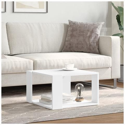 Tavolino Da Caffè Bianco 51,5x51,5x30 Cm In Legno Ingegnerizzato - Foto 2