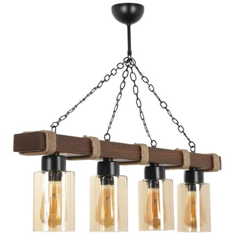 Saphia Suspensión Fila 4 Lámparas Madera Y Metal - Foto 1