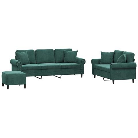Set di Divani 3 pz con Cuscini Verde Scuro in Velluto - Foto 1