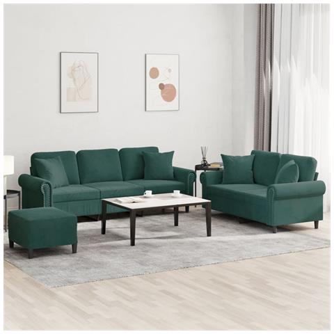 Set di Divani 3 pz con Cuscini Verde Scuro in Velluto - Foto 2