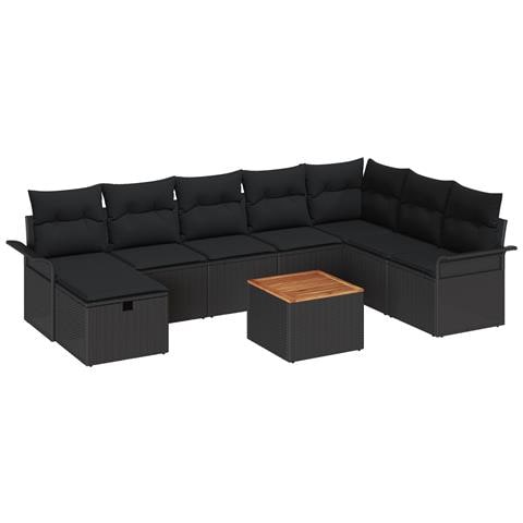 Set di Sofà da Giardino 9 Pezzi con Cuscini Nero Polyrattan - Foto 1