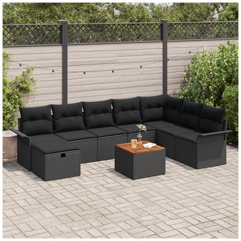 Set di Sofà da Giardino 9 Pezzi con Cuscini Nero Polyrattan - Foto 2