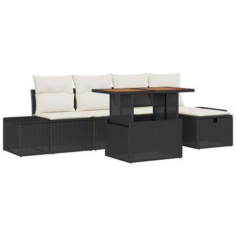 Set Divano da Giardino 6 Pezzi con Cuscini Neri Polyrattan - Foto 1