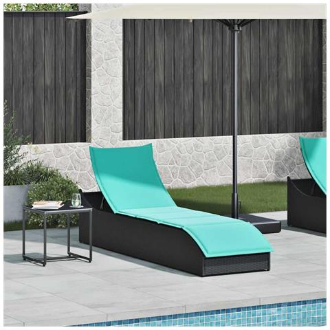 Lettino Prendisole Pieghevole con Cuscino e Portaoggetti Nero - Foto 2