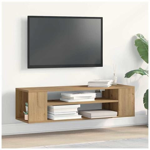 Mobile TV da muro  in rovere artigianale, 100x30x26,5 cm, in legno ingegnerizzato - Foto 2