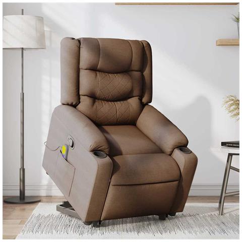 Poltrona Alzapersona Massaggiante Reclinabile Marrone Tessuto - Foto 2