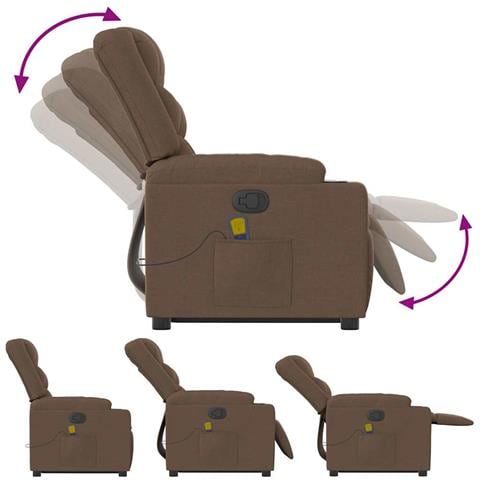 Poltrona Alzapersona Massaggiante Reclinabile Marrone Tessuto - Foto 9