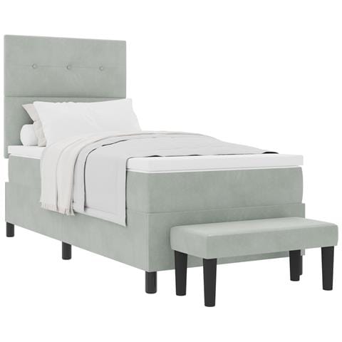 Letto Box Spring con Materasso e Panchina Grigio Chiaro 100x200 cm Velour - Foto 1