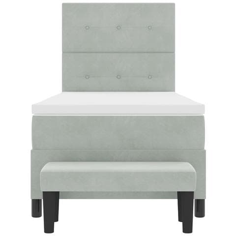 Letto Box Spring con Materasso e Panchina Grigio Chiaro 100x200 cm Velour - Foto 9