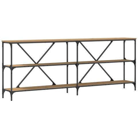 Tavolo Consolle In Rovere Artigianale 200x30x75 cm Legno Ingegnerizzato e Acciaio - Foto 1