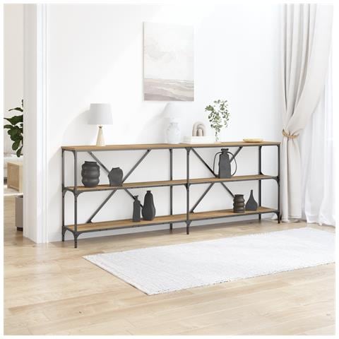 Tavolo Consolle In Rovere Artigianale 200x30x75 cm Legno Ingegnerizzato e Acciaio - Foto 2