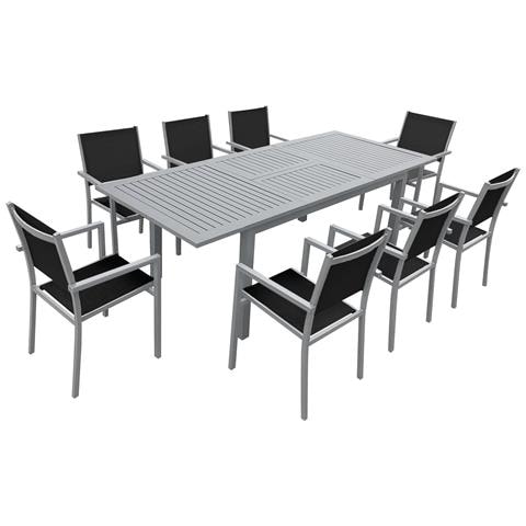 Set Di Mobili Da Giardino Estensibili Capri In Textilene Nero 8 Posti - Alluminio Grigio - Foto 1