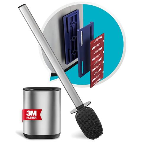 Spazzola Per Wc In Silicone Con Supporto Senza Foratura Argento - Foto 1