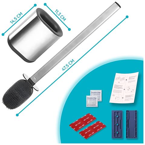 Spazzola Per Wc In Silicone Con Supporto Senza Foratura Argento - Foto 4