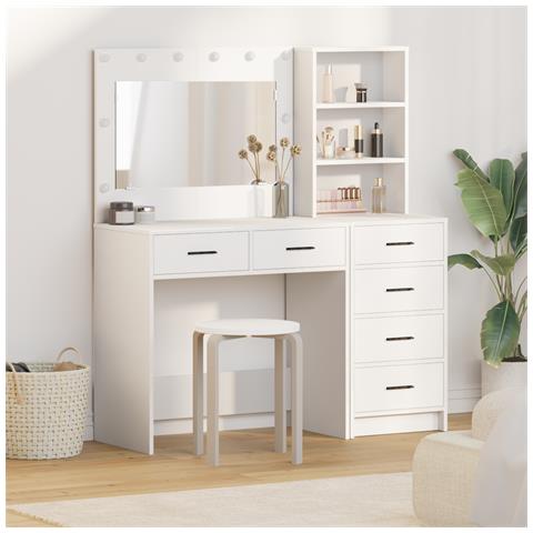 Set Toeletta a 2 Pezzi con LED in Legno Bianco Ingegnerizzato - Foto 2