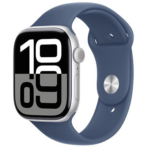 Watch Series 10 GPS Impermeabile 50m Always-On Retina LTPO3 2,0" 64GB Bluetooth 5.3 Wi-Fi UWB ECG Fitness Tracker 46mm Aluminium Argento con Cinturino Sportivo Denim Blu M /L - Foto 1