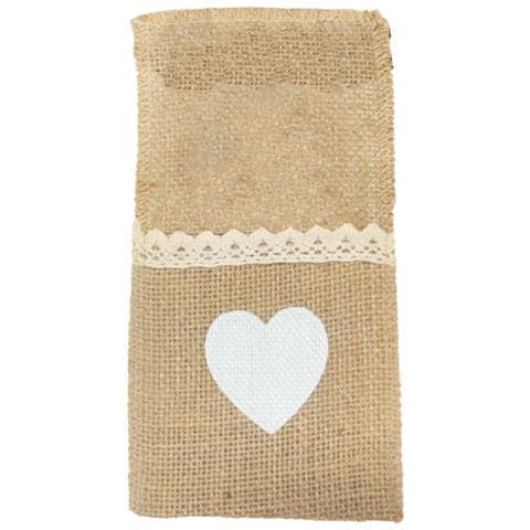 Set Di 10 Portaposate In Iuta Con Cuore Bianco - Decorazione Tavola Per Natale E Matrimonio - Foto 3