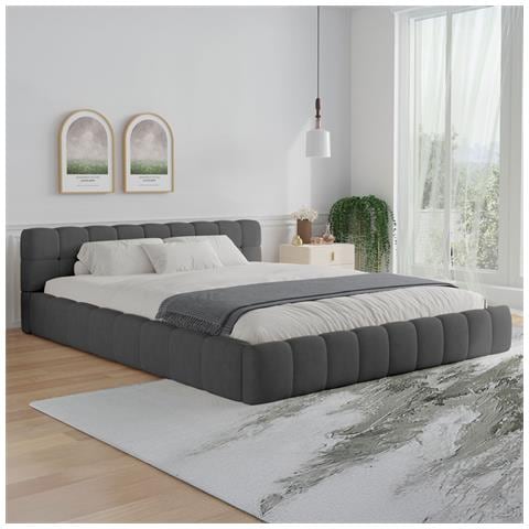 Kansas Letto Cloud 160x200cm In Velluto Grigio - Foto 1