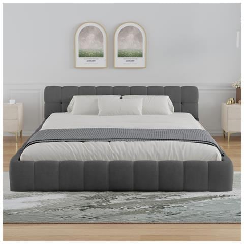 Kansas Letto Cloud 160x200cm In Velluto Grigio - Foto 2