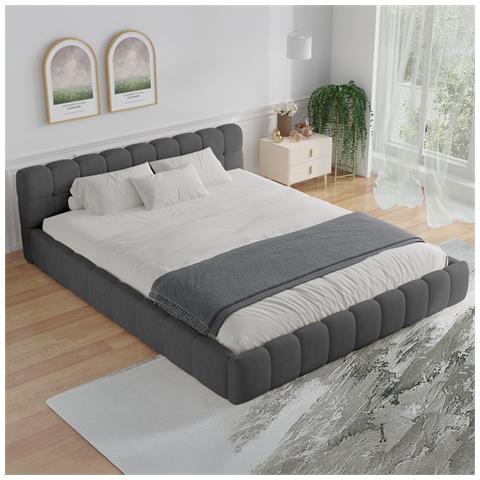 Kansas Letto Cloud 160x200cm In Velluto Grigio - Foto 5