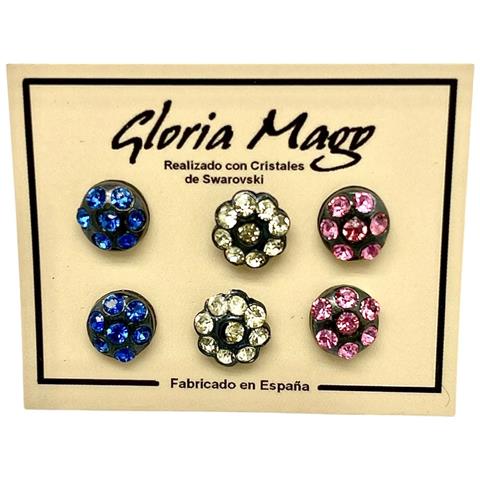 Confezione Da 3 Paia Di Orecchini Assortiti, 2 Orecchini A Bottone Multicristallo, Argento Sw 10µ In Nero. - Foto 1