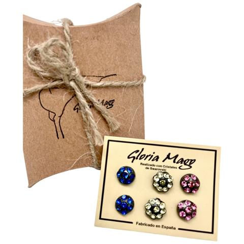 Confezione Da 3 Paia Di Orecchini Assortiti, 2 Orecchini A Bottone Multicristallo, Argento Sw 10µ In Nero. - Foto 2