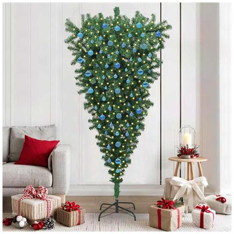 Albero di Natale Artificiale Pre-illuminato Capovolto con Set di Palline - Foto 2