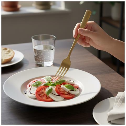 Set Di 6 Forchette 21,5cm In Acciaio Inossidabile Di Alta Qualità, Dorato - Foto 2