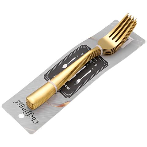 Set Di 6 Forchette 21,5cm In Acciaio Inossidabile Di Alta Qualità, Dorato - Foto 5