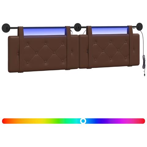 Testiera sospesa Con luce LED Marrone Similpelle - Foto 1