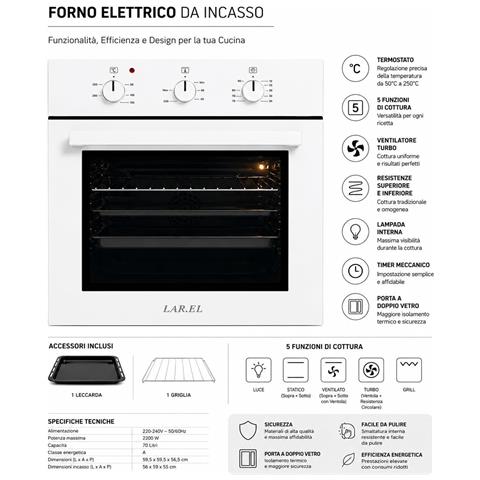Forno Incasso LAREL 65 Litri 60cm Ventilato Bianco L1305GB - Foto 2